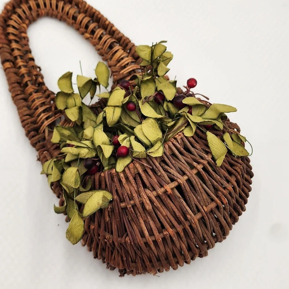 Vintage Wicker Wall Pocket Basket Rustic Hanging Planter Floral Decor 12 Inch
